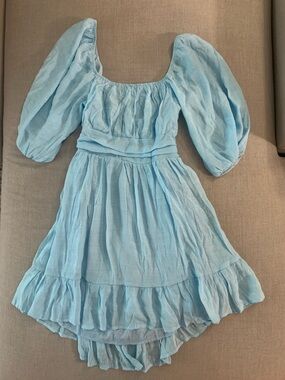 Light Blue Midi Dress with Puff Sleeves
